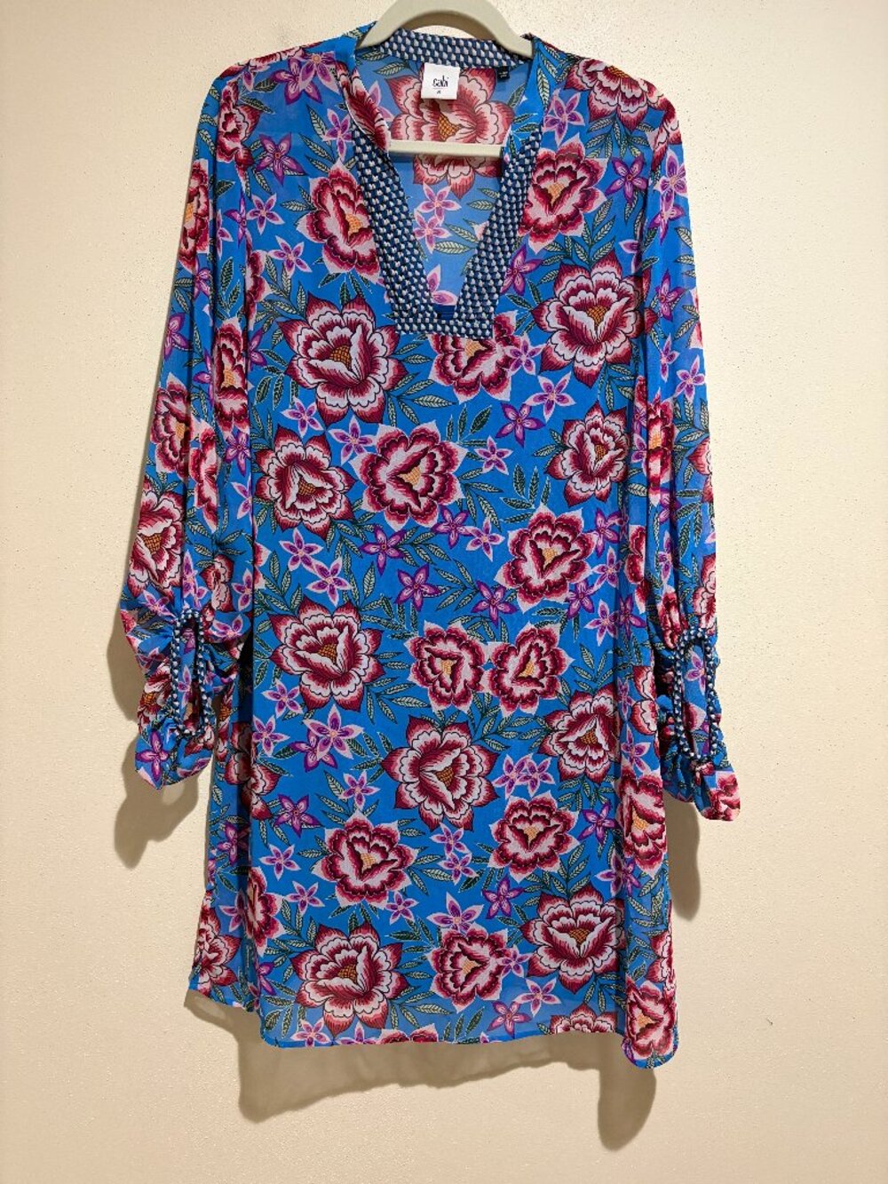 Cabi Primrose Floral Mini Dress Balloon Sleeve Boho Blue